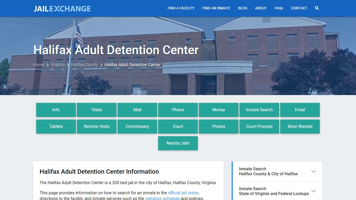 Halifax Adult Detention Center, VA Inmate Search, Information