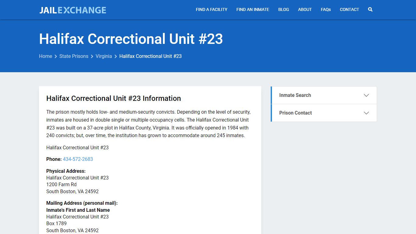 Halifax Correctional Unit #23 Inmate Search, VA - Jail Exchange
